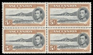 Ascension #48 Cat$160, 1944 5sh yellow brown, block of four, never hinged