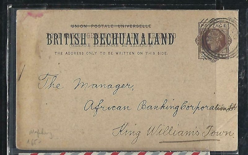 BECHUANALAND  (PP0310B) QV 1895  1D PSC BANK CARD MAFEKING TO KING WILLIAMSTOWN