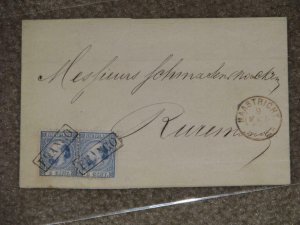 NETHERLANDS, 1868, # 7 PAIR, RED MAASTRICHT CDS, FOLDED, NO CONTENT