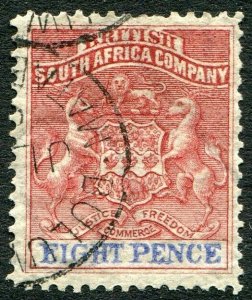 RHODESIA-1892-94 8d Rose-Lake & Ultramarine Sg 23 FINE USED V48411