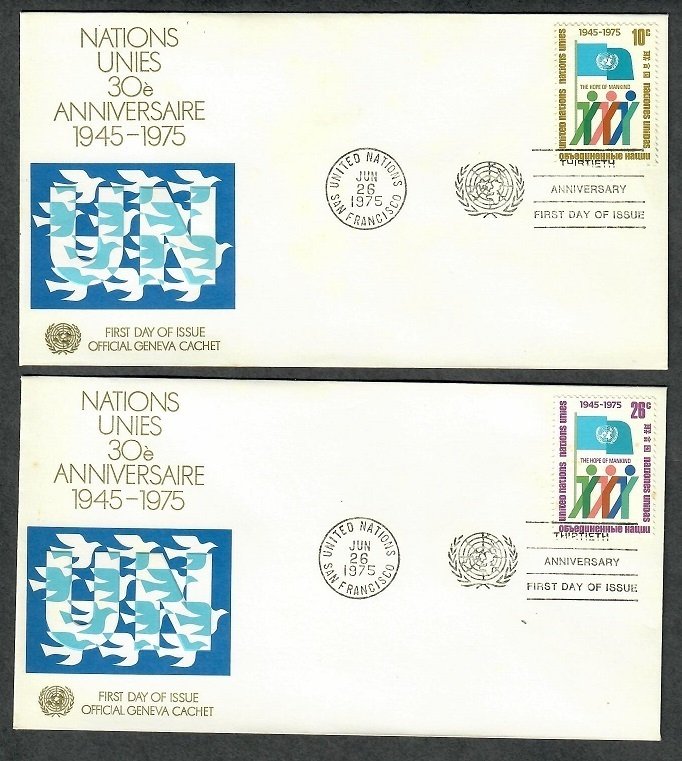 United Nations New York #260 - 261 Anniversary of UN unaddressed FDCs