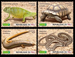 MALI 2024 SET OF 4V - REPTILES TURTLES TURTLE CHAMELEON SNAKES SNAKE LIZARD - MNH-