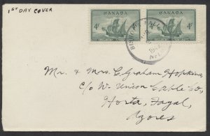 1949 Newfoundland Cover Canada #282 2nd Day APR 2 Bishop's Falls CDS to Azores