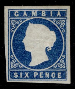 GAMBIA QV SG3a, 6d blue, M MINT. Cat £600.