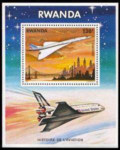 Rwanda 893, MNH, Concorde and HIstory of Aviation souvenir sheet