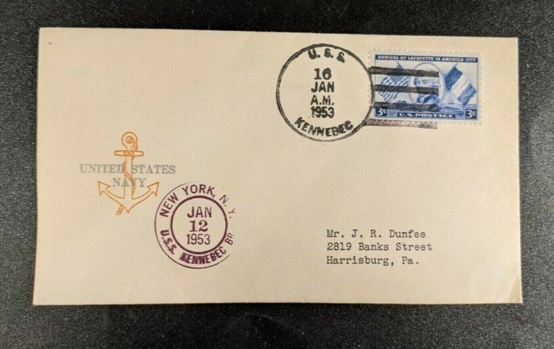 1953 USS Kenneberg Navy Cover to Harrisburg PA