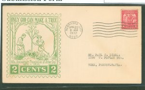 US 717 1932 2c Arbor Day (single) on an addressed (typed) FD Cover with a Roessler Cachet