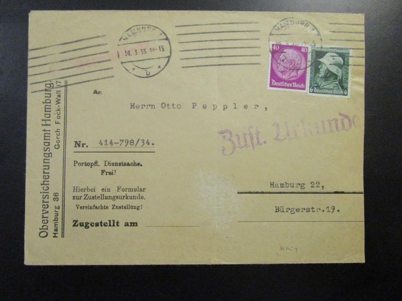 Germany SC# 452 on 1935 Commercial Cover to Hamburg / Light Crease - Z6735