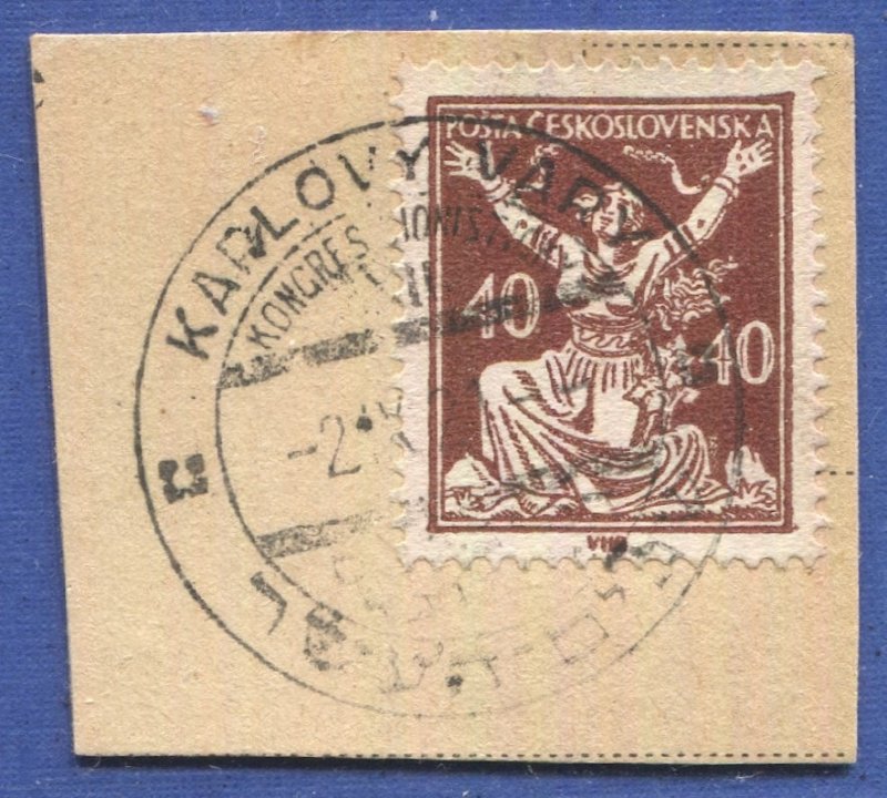 CZECHOSLOVAKIA 1920 Sc 71 Used 40h on piece, KARLOVY VARY Zionist Congress pmk