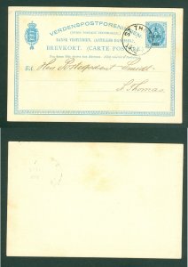 Danish West Indies. 1902 Stationery Card. Overprint 1 Cent On 2 Cent. Facit BK7,