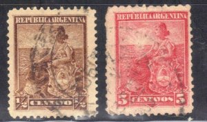 ARGENTINA SC #122, 127 USED .5, 5c  1899-1903