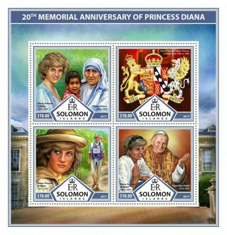 Solomon Islands - 2017 Princess Diana - 4 Stamp Sheet - SLM17309a