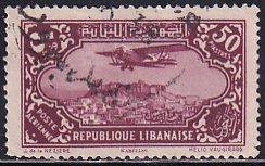 Lebanon 1930 Sc C47 50p Deep Claret Airplane over Kabeljas Stamp Used