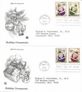 2004 FDC, #3883-3886, 37c Holiday Ornaments, PCS (2)