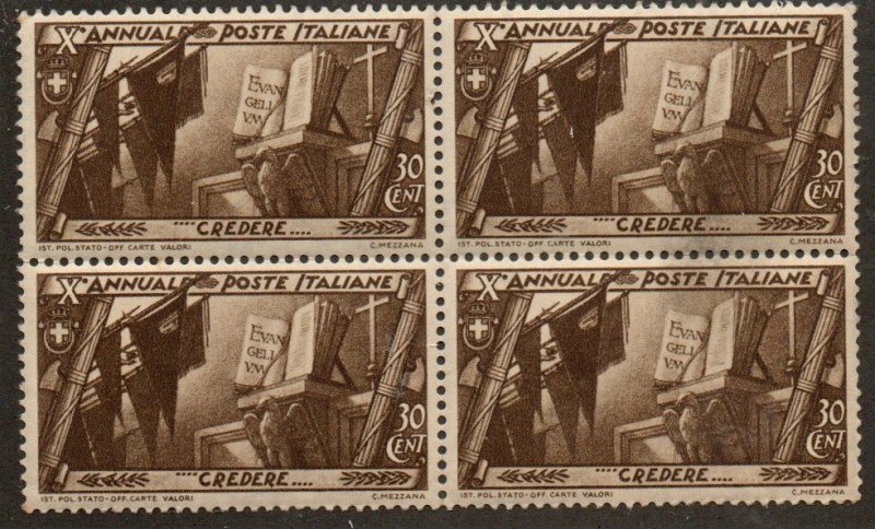 Italy 295 Mint never hinged. Block of four