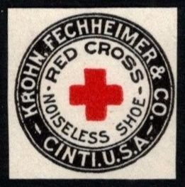 Small Vintage US Poster Stamp Fechheimer & Company Red Cross Noiseless Shoe