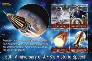 Micronesia 2012 - JFK Speech Space Moon - Sheet of 4 Stamps - Scott #989 - MNH