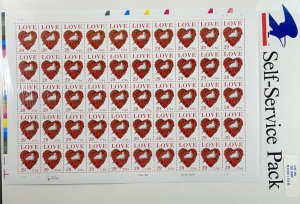 2814c LOVE: DOVE & ROSES HEART Sheet of 50 US 29¢ Stamps MNH USPS Sealed