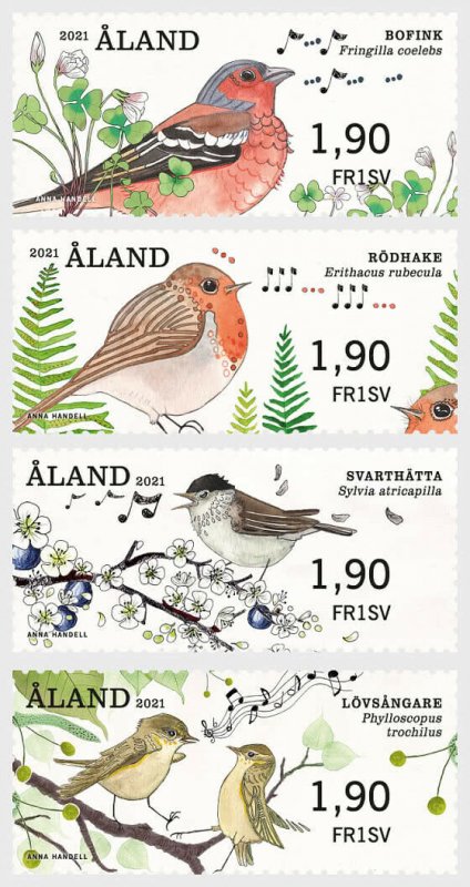 Stamps Aland Islands 2021 - Franking Labels - Songbirds - Set