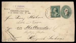 USA 1880 ALEXANDRIA South Dakota Stationery Cover Germany 90119