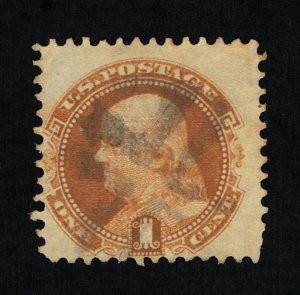 VERY NICE GENUINE SCOTT #112 F-VF USED 1869 BUFF CLEAR G-GRILL CROSSROADS CANCEL