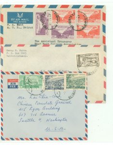 Lebanon  1950s covers (3). Fine stamps. Some rough opening.