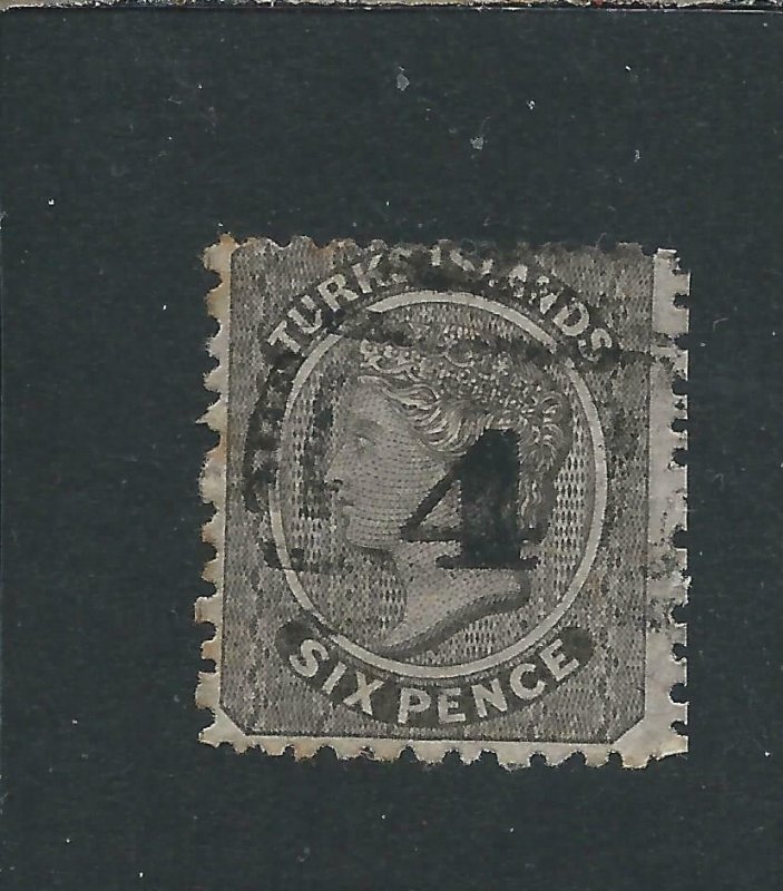 TURKS IS 1881 4 on 6d BLACK FU SG 43 CAT £160