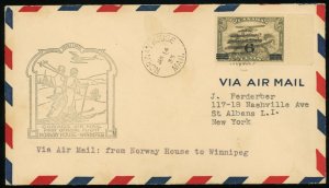 Norway House Winnipeg First Official Airmail Flight #C3 Cover Cachet 1935 Canada