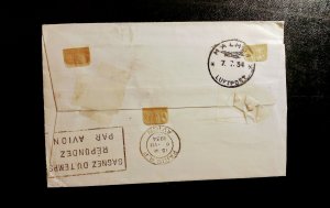 US Airmail Scott #C7 Berkeley CA To Europe/Sweden 1934 ++ Sc #732 Extra