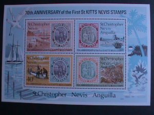 ST. CHRISTOPHER, NEVIS, ANGUILLA 70TH ANNV: THE 1ST STAMPS-MNH S/S VERY FINE