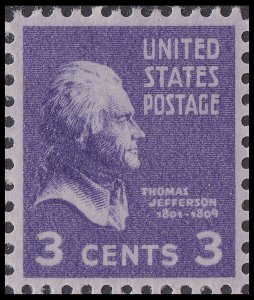 US 807 Presidential Thomas Jefferson 3c single MNH 1938