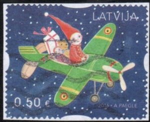 Latvia 954 - Used - 50c Christmas / Airplane (2016) (cv $1.10)