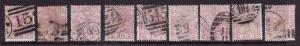 Great Britain-Sc#66 & #67-used 2&1/2p claret QV-plate #s 2,3,5-10,15-1876-80-