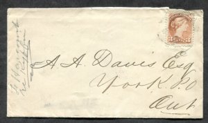 d60 - p402 - SENECA Ontario Haldimand 1875 Broken Circle on Cover to YORK