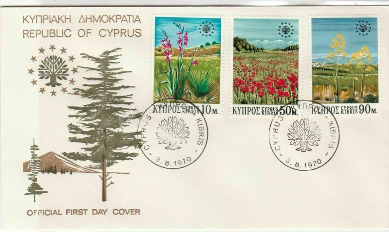 Cyprus 1970 Tree Picture Double Tree Cancels FDC Flowers Stamps Cover Ref 27649