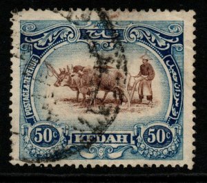 MALAYA KEDAH SG36c 1932 50c BROWN & GREY-BLUE TYPE II WMK CROWN TO LEFT CA USED