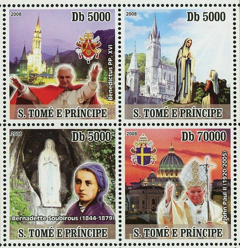 Virgin Lourdes Stamp Apparition Pope John Paul II Benedict XVI S/S MNH #3440-344