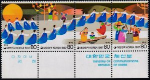 SC # 1437a-D Corea 1987 Folkways serie tira de cuatro Set estampillada sin montar o nunca montada CV $16.00 