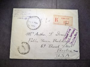 1940 Registered France Cover Paris RP to Boston MA USA