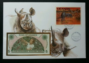 Uganda Wild Animal 1983 Giraffe Rhinoceros Wildlife FDC (banknote cover) *Rare