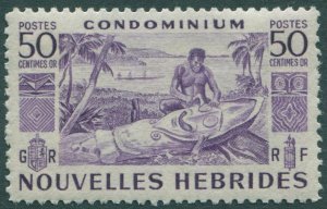 New Hebrides French 1953 SGF88 50c violet Native Carving MNH