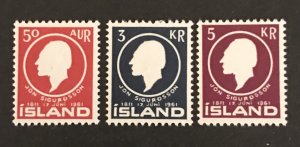 Iceland 1961 #335-37, Jon Sigurdsson, MNH.