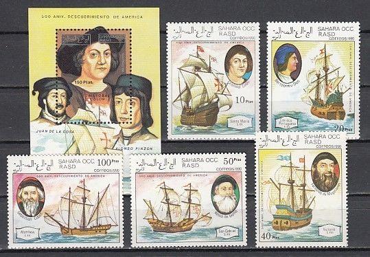 Sahara, 1990 Cinderella issue. Christopher Columbus set & s/sheet.