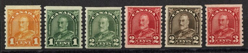 cd13 Canada Scott #178-183 coils 1930, mint OG hinged, CV = $77