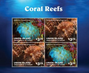 UNION ISLAND 2014 - CORAL REEFS - SHEET OF 4 STAMPS MNH