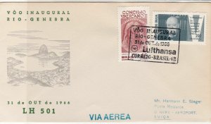 Brasil 1966 1st Flight Lufthansa Slogan Landscape Airmail Stamps Cover Ref 29441