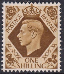 GB KGVI 1937 1/- 1s Bistre-Brown SG475 Mounted Mint