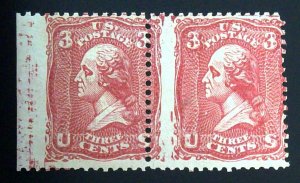 Scott #79-E25k - 3c Light Red - Lithographic Essay - Pair - Grill Points Down