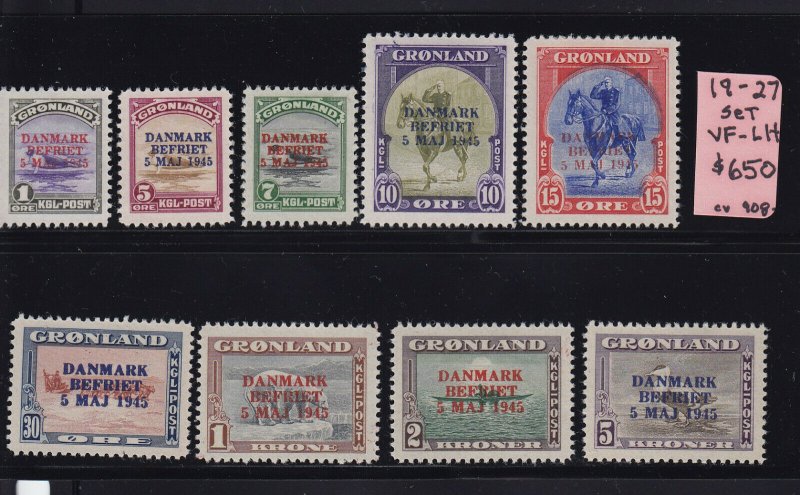 Greenland Scott #'s 19 - 27 Set VF OG lightly hinged scott cv $ 910 ! see pic !