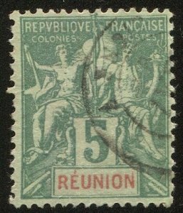 French Colonies - Reunion 1892 Sc 37, 5c Used, VF  light cancel